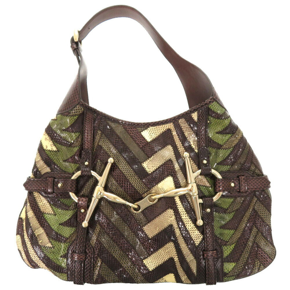 Gucci Horsebit Python Shoulder Bag Brown Khaki - image 1